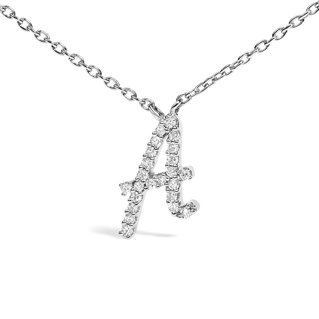 10K White Gold Diamond Accent "A" Initial Script Style Pendant Necklace by Bids.com