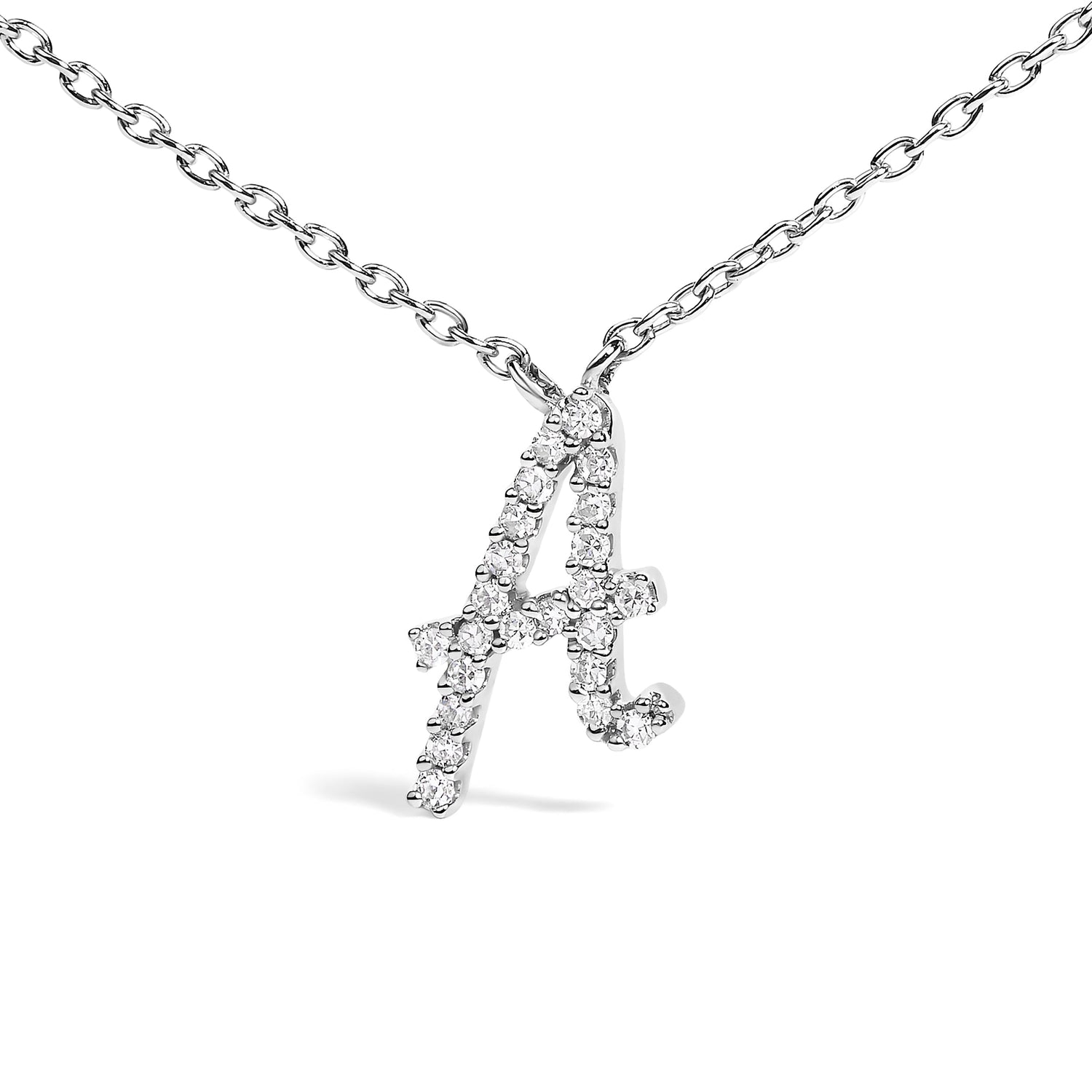 10K White Gold Diamond Accent "A" Initial Script Style Pendant Necklace by Bids.com
