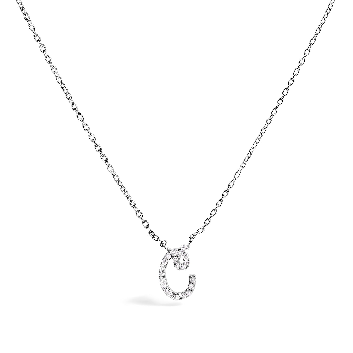 10K White Gold Diamond Accent "A" Initial Script Style Pendant Necklace by Bids.com