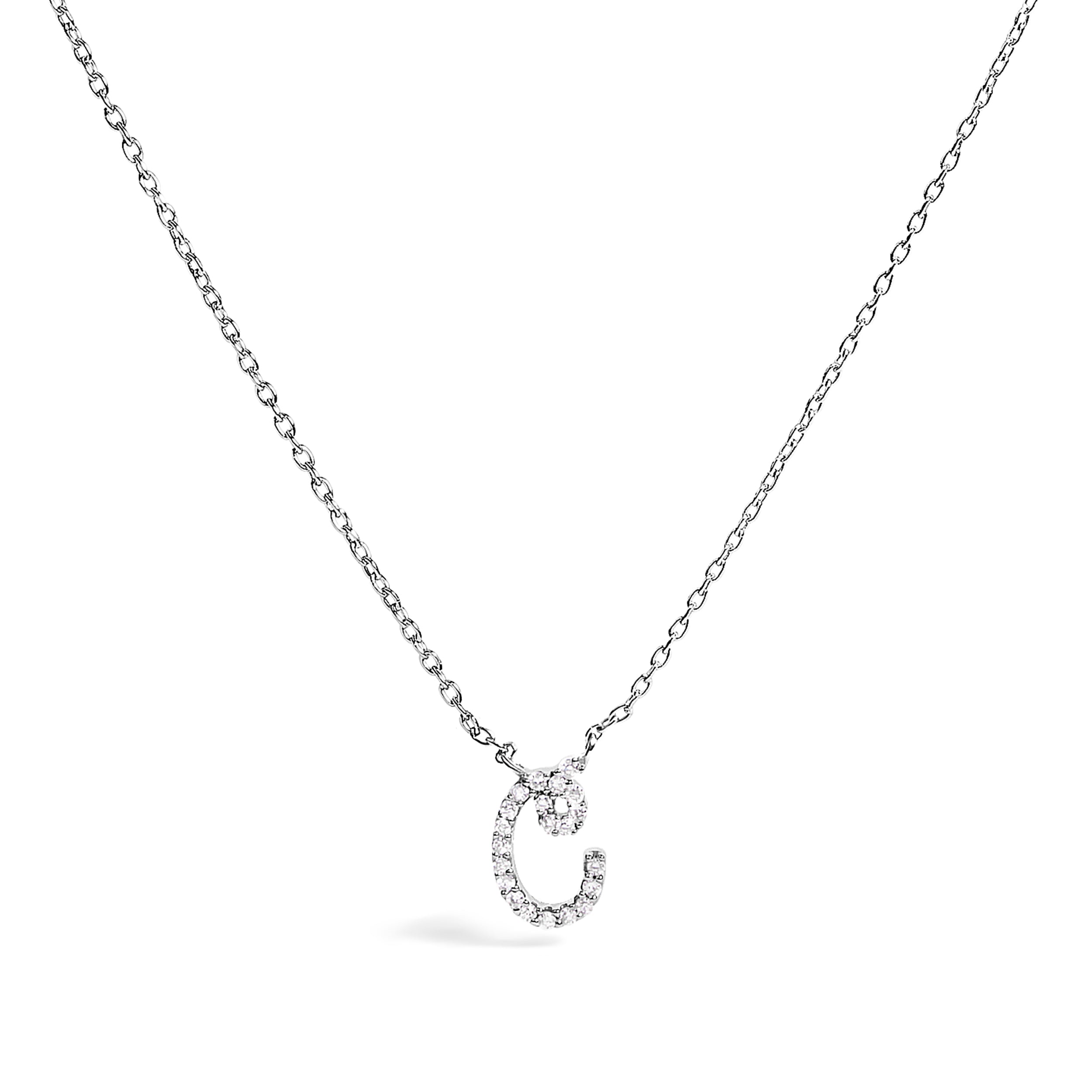 10K White Gold Diamond Accent "A" Initial Script Style Pendant Necklace by Bids.com