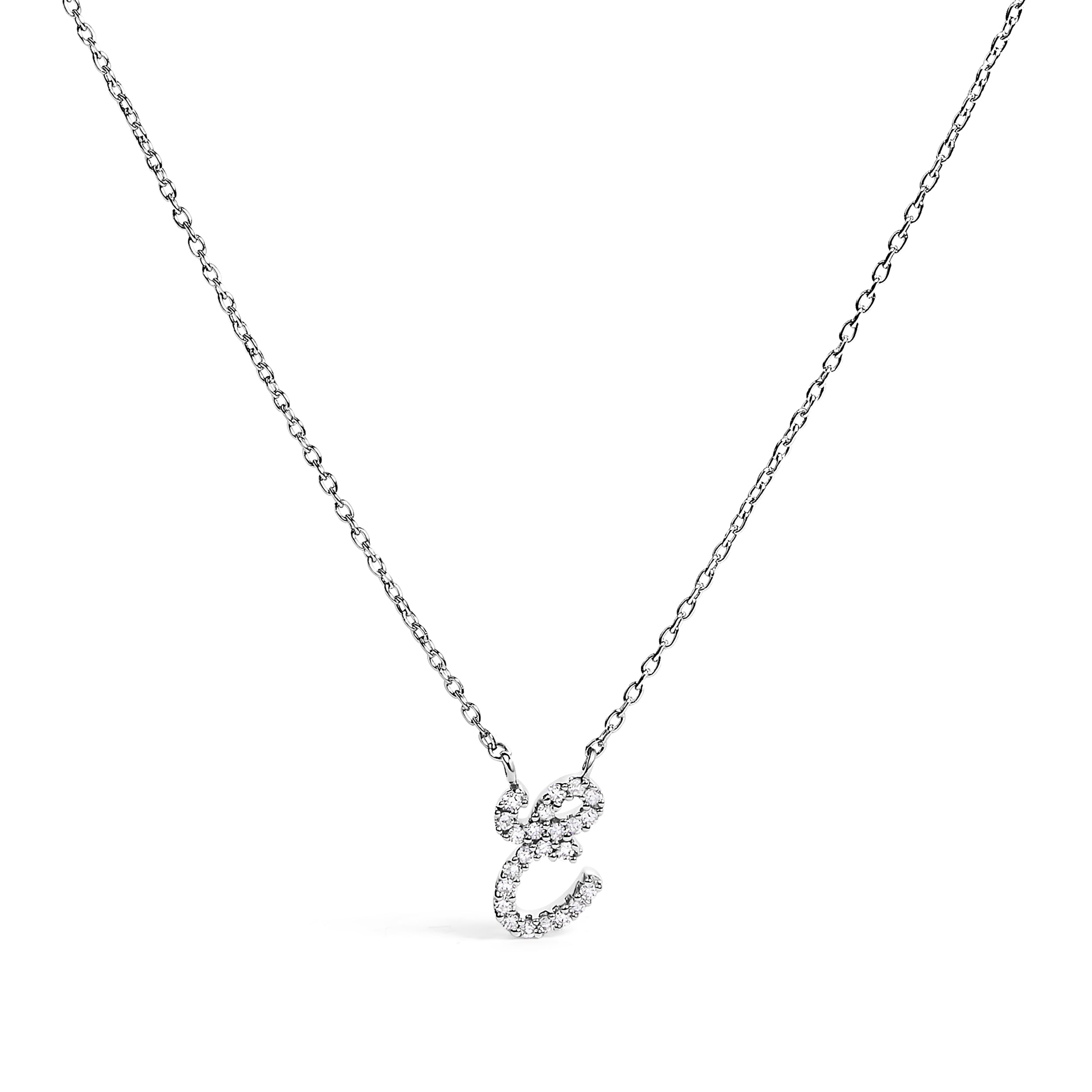10K White Gold Diamond Accent "A" Initial Script Style Pendant Necklace by Bids.com