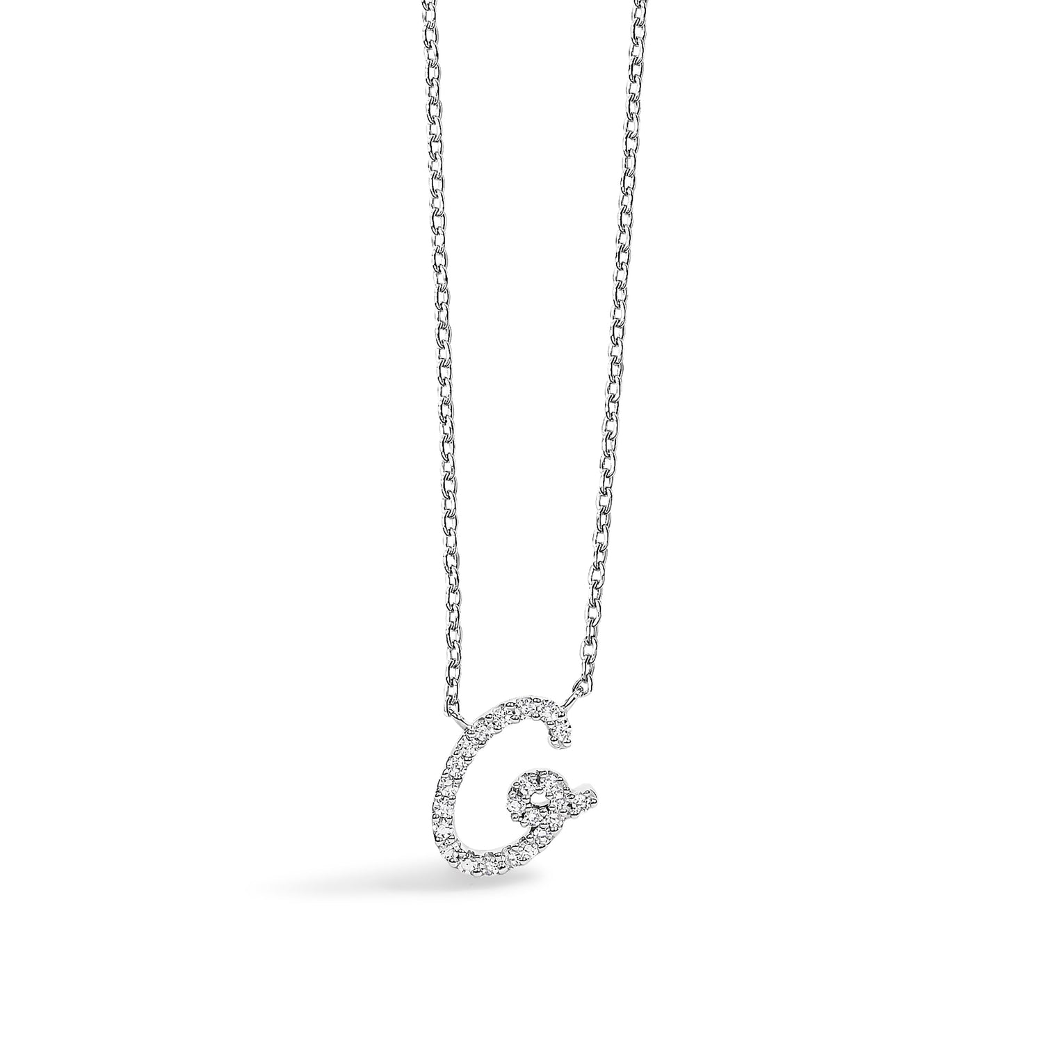 10K White Gold Diamond Accent "A" Initial Script Style Pendant Necklace by Bids.com