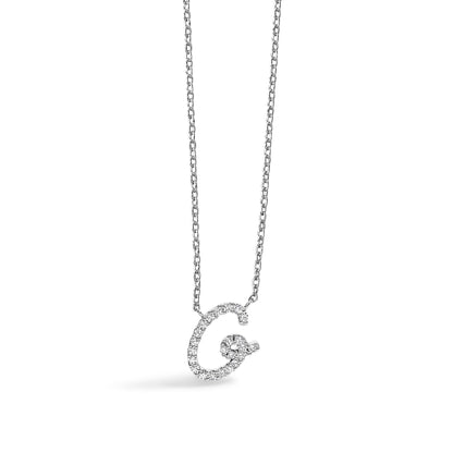 10K White Gold Diamond Accent "A" Initial Script Style Pendant Necklace by Bids.com