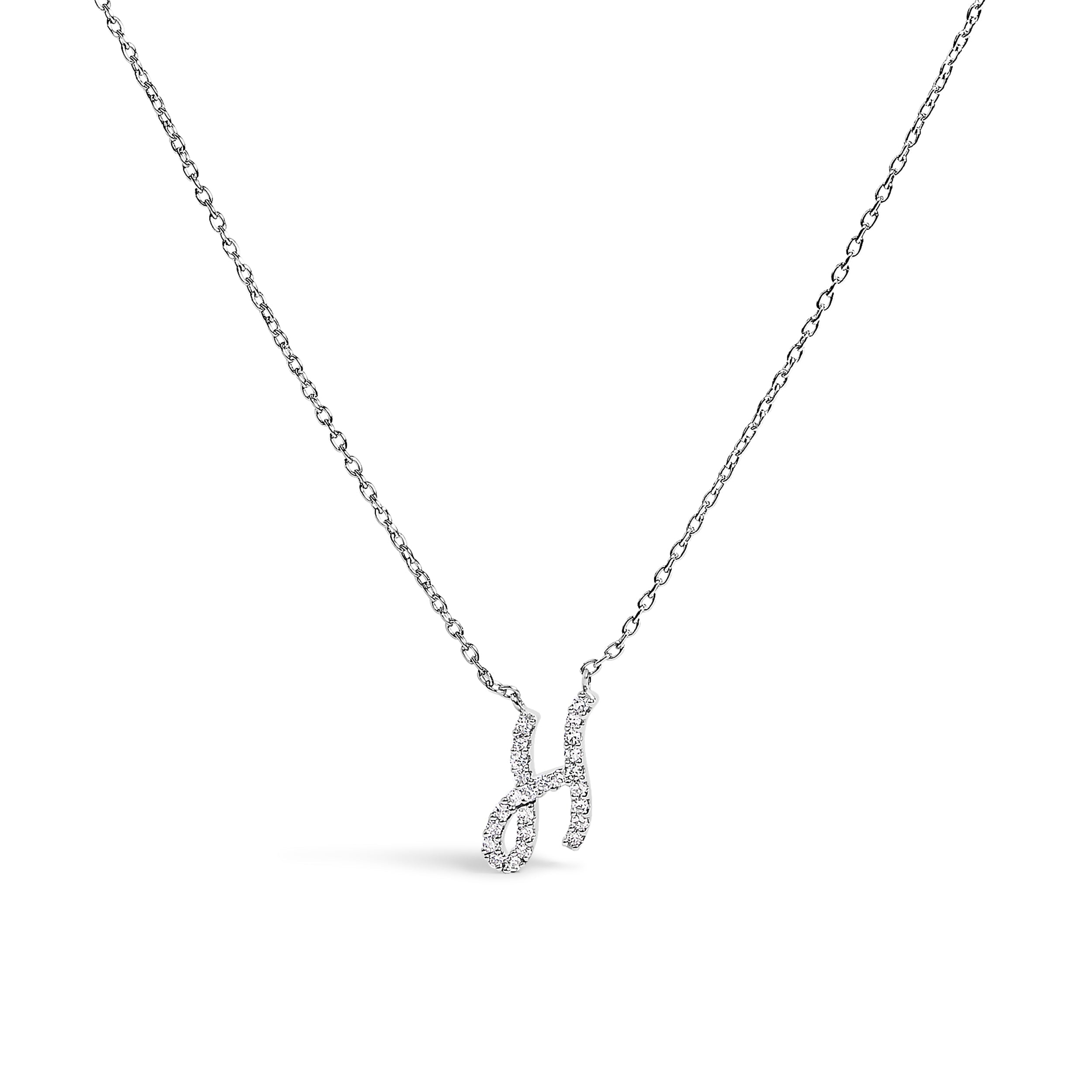 10K White Gold Diamond Accent "A" Initial Script Style Pendant Necklace by Bids.com