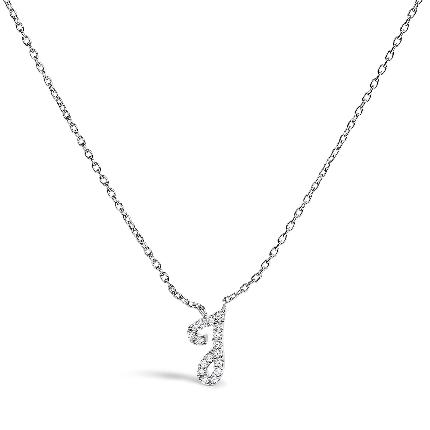 10K White Gold Diamond Accent "A" Initial Script Style Pendant Necklace by Bids.com
