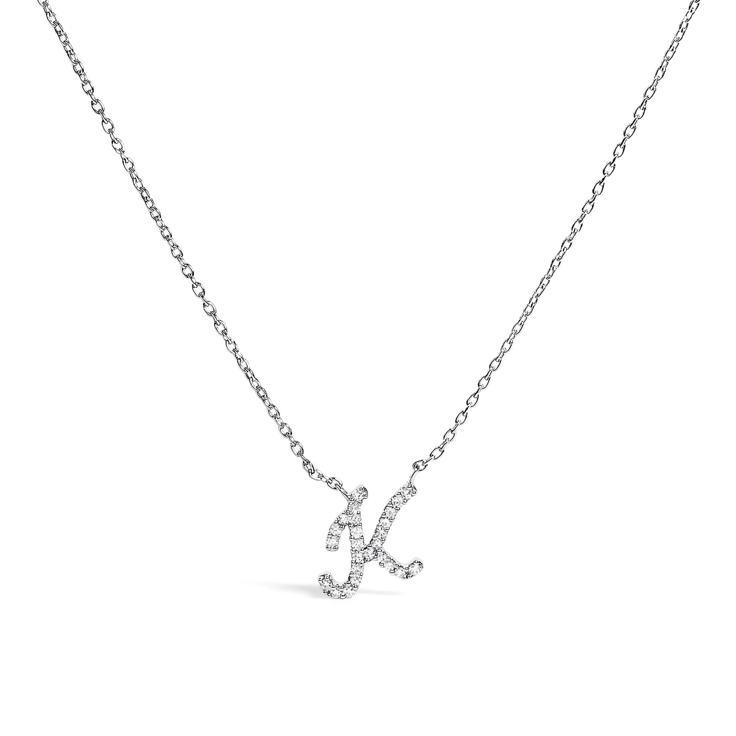 10K White Gold Diamond Accent "A" Initial Script Style Pendant Necklace by Bids.com
