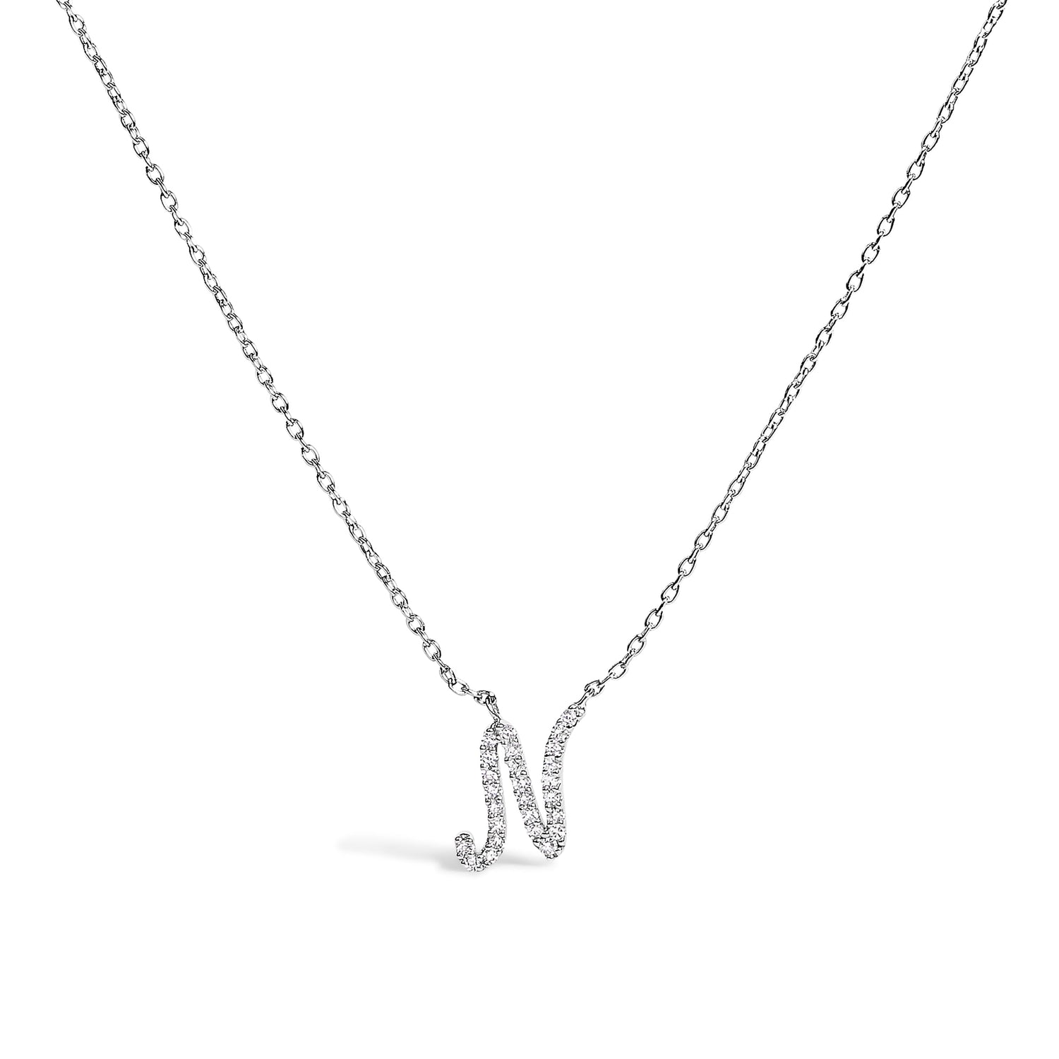 10K White Gold Diamond Accent "A" Initial Script Style Pendant Necklace by Bids.com