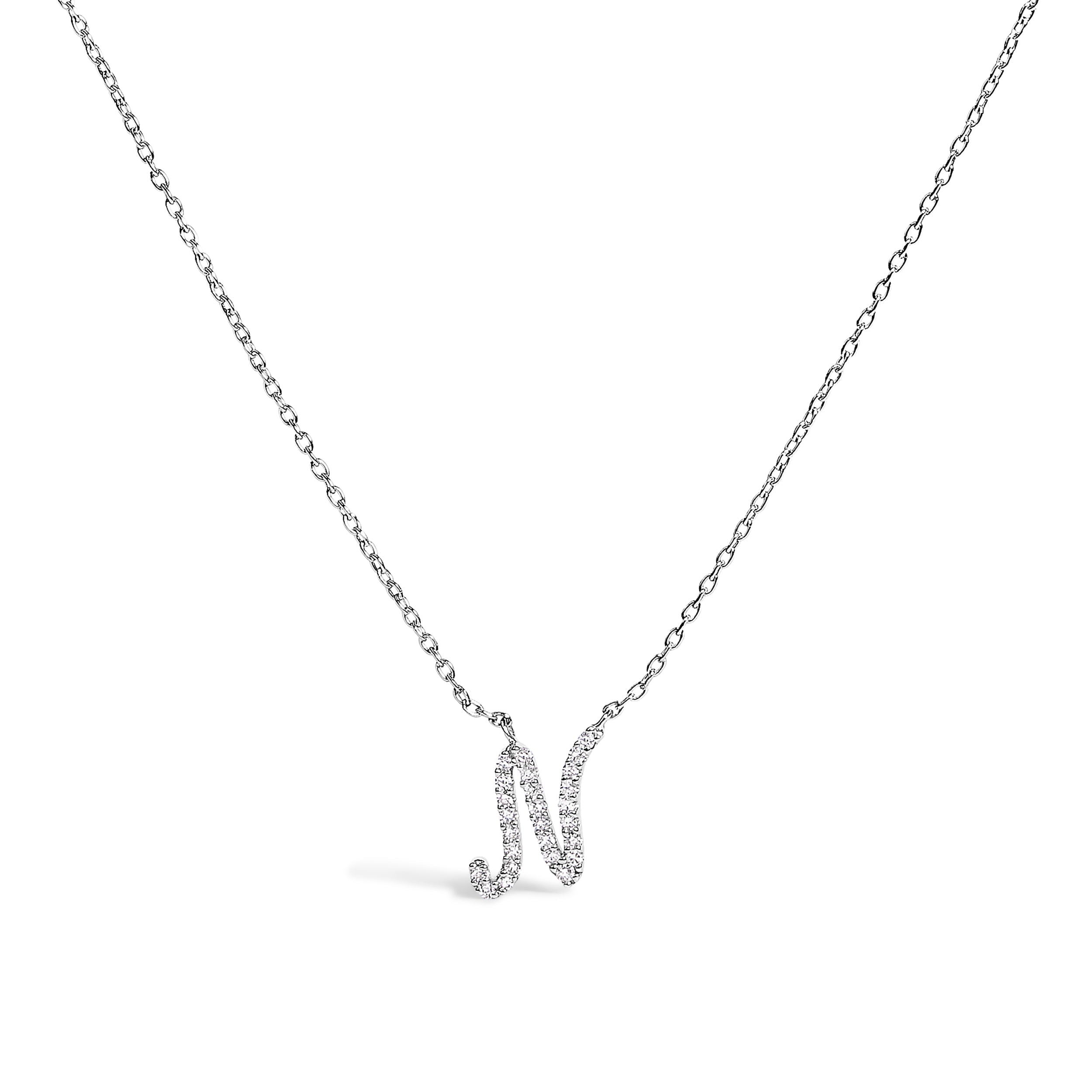 10K White Gold Diamond Accent "A" Initial Script Style Pendant Necklace by Bids.com