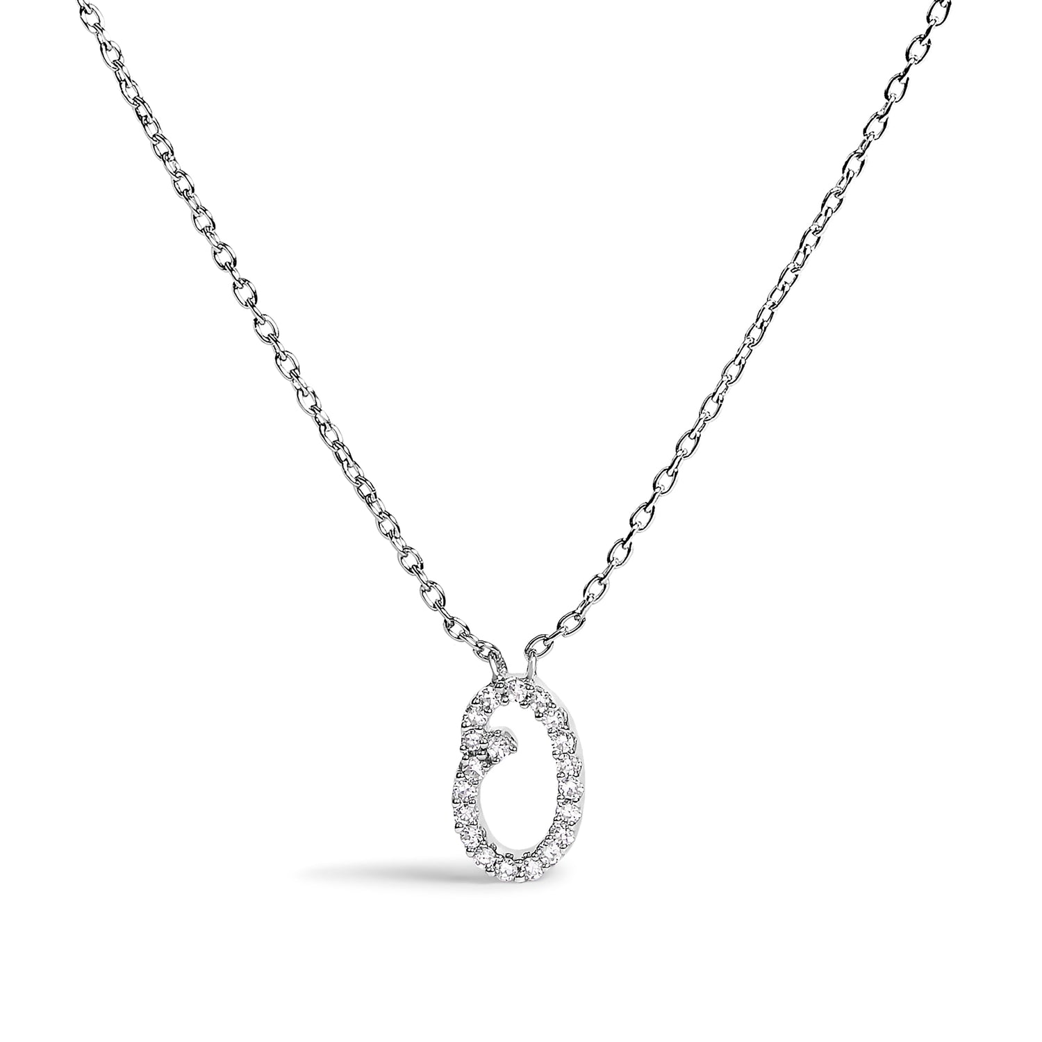 10K White Gold Diamond Accent "A" Initial Script Style Pendant Necklace by Bids.com