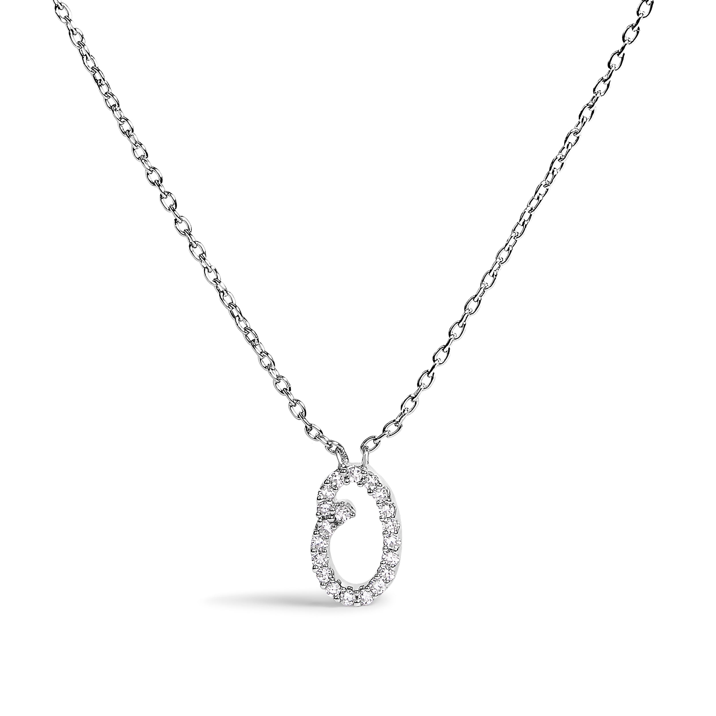 10K White Gold Diamond Accent "A" Initial Script Style Pendant Necklace by Bids.com