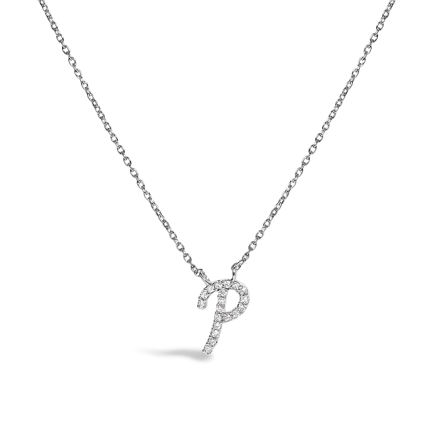10K White Gold Diamond Accent "A" Initial Script Style Pendant Necklace by Bids.com