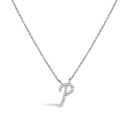 10K White Gold Diamond Accent "A" Initial Script Style Pendant Necklace by Bids.com