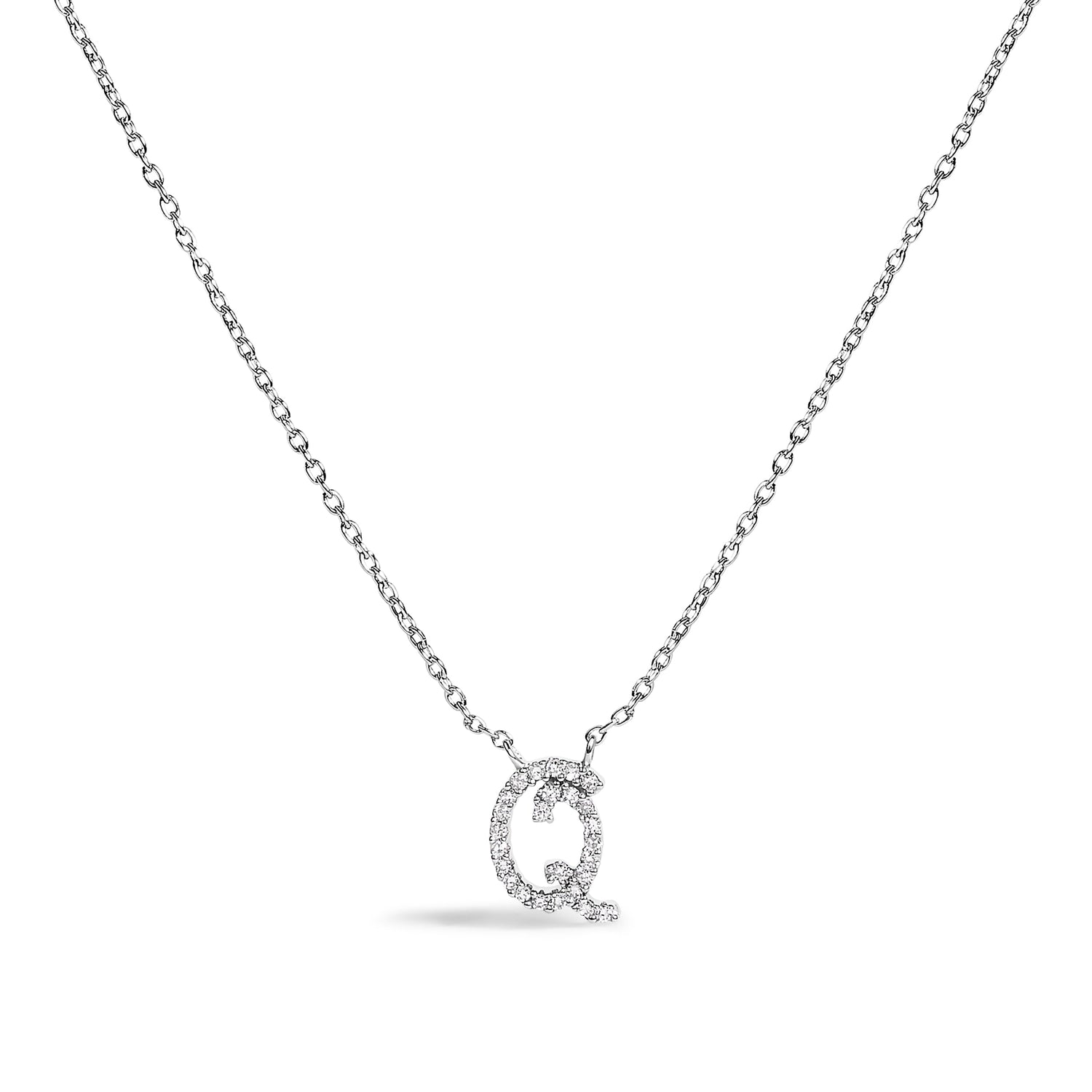 10K White Gold Diamond Accent "A" Initial Script Style Pendant Necklace by Bids.com
