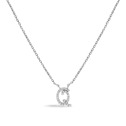 10K White Gold Diamond Accent "A" Initial Script Style Pendant Necklace by Bids.com