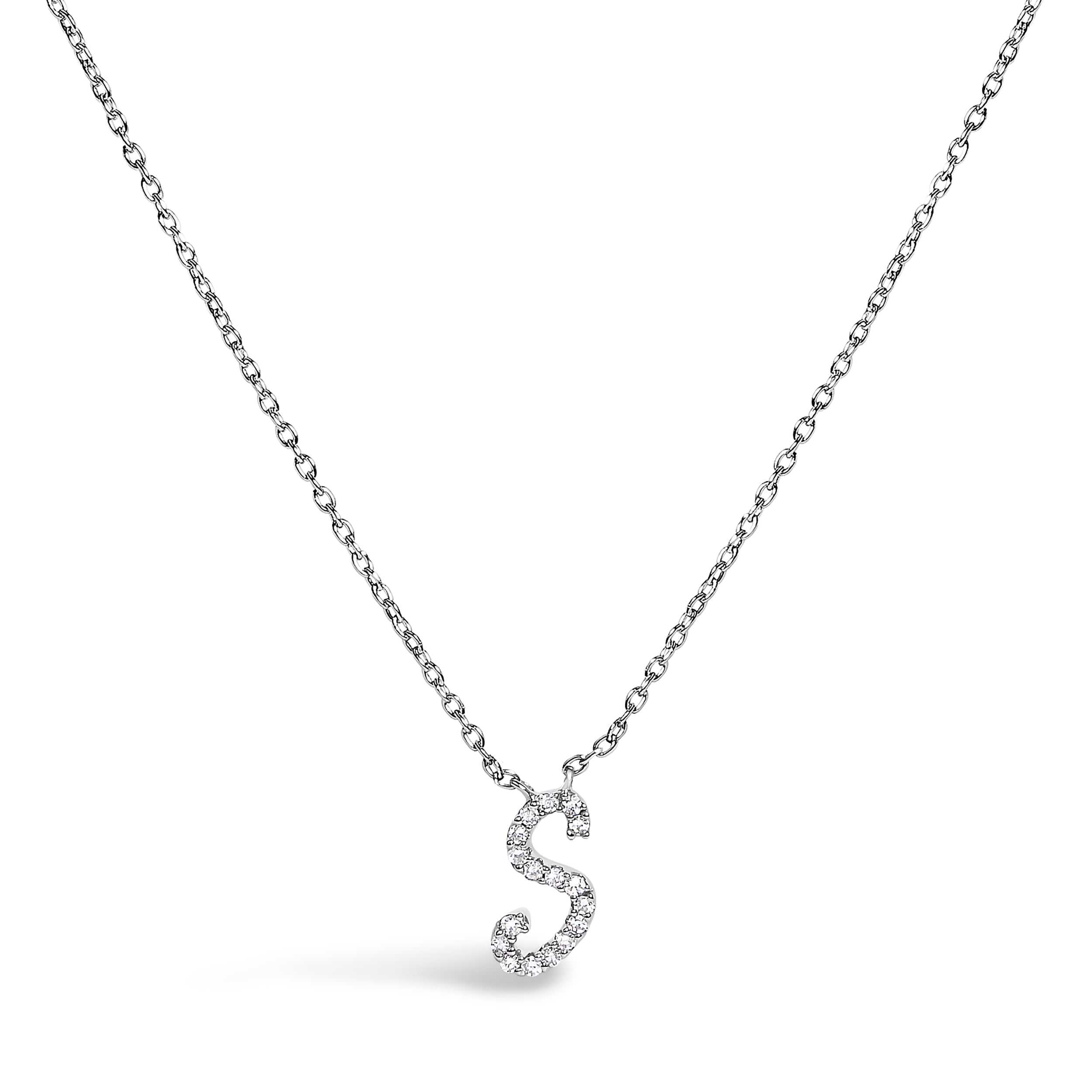 10K White Gold Diamond Accent "A" Initial Script Style Pendant Necklace by Bids.com
