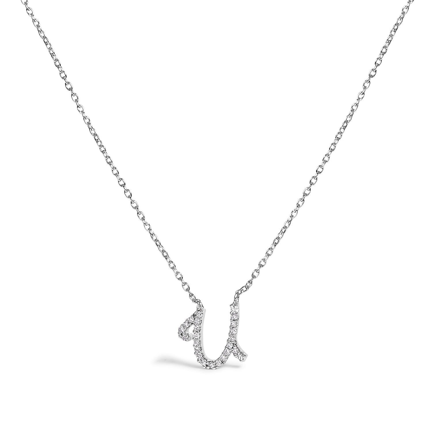 10K White Gold Diamond Accent "A" Initial Script Style Pendant Necklace by Bids.com