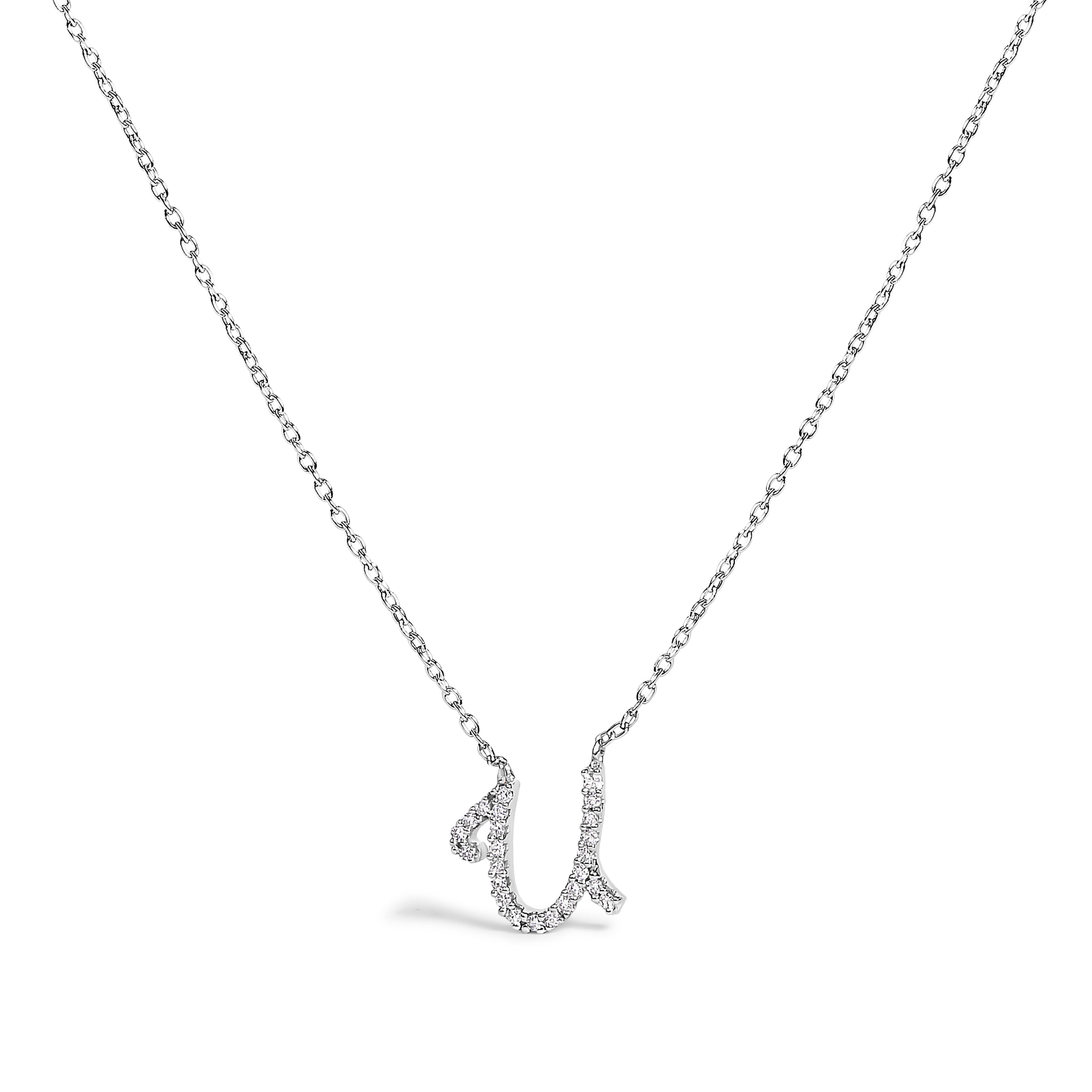 10K White Gold Diamond Accent "A" Initial Script Style Pendant Necklace by Bids.com