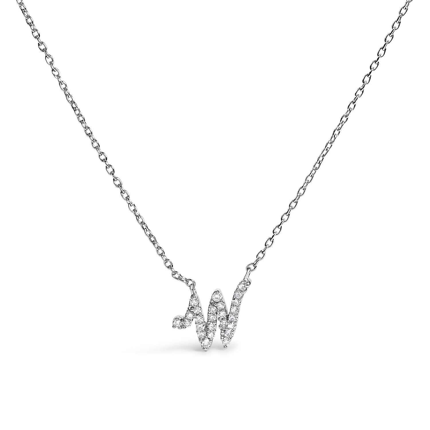 10K White Gold Diamond Accent "A" Initial Script Style Pendant Necklace by Bids.com