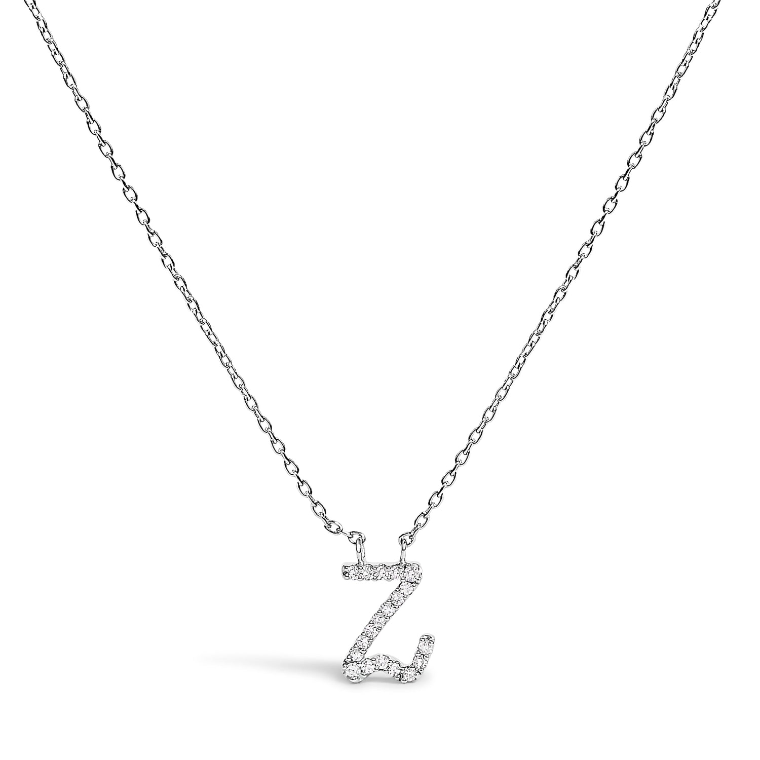 10K White Gold Diamond Accent "A" Initial Script Style Pendant Necklace by Bids.com