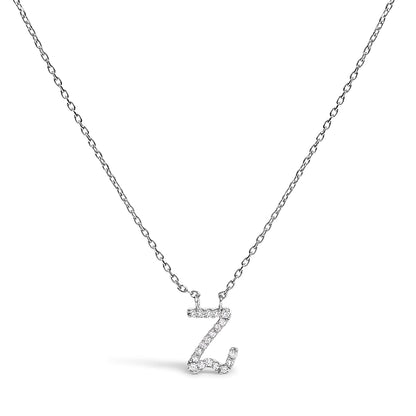 10K White Gold Diamond Accent "A" Initial Script Style Pendant Necklace by Bids.com