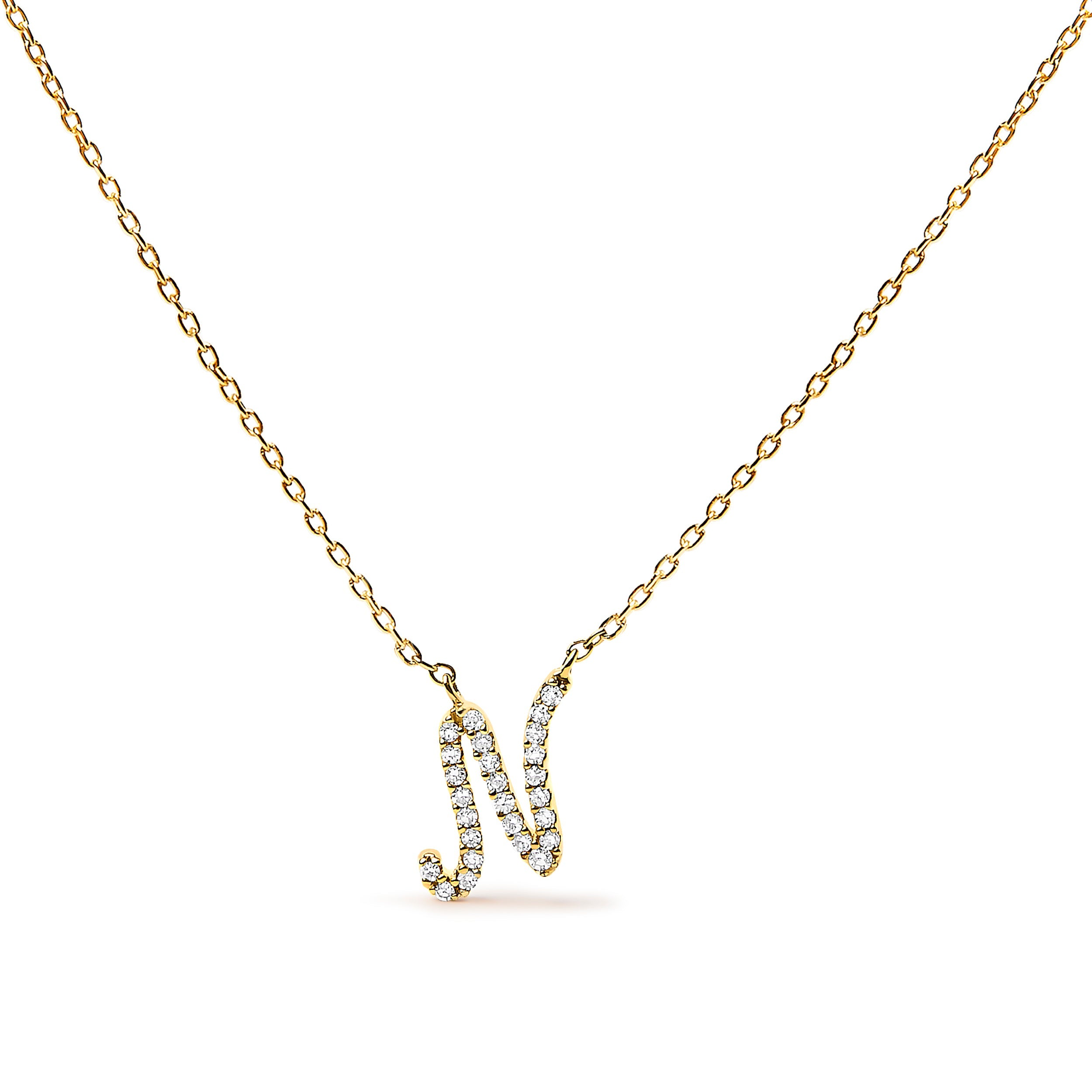 10K White Gold Diamond Accent "A" Initial Script Style Pendant Necklace by Bids.com