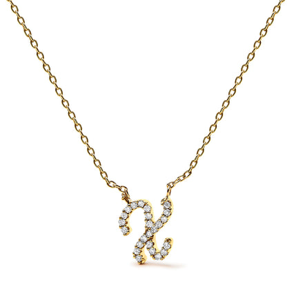 10K White Gold Diamond Accent "A" Initial Script Style Pendant Necklace by Bids.com