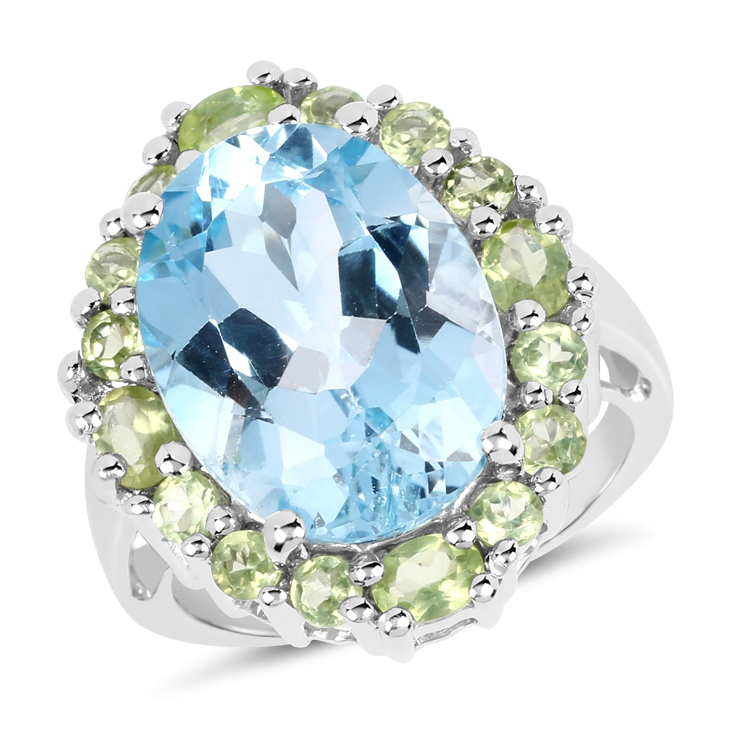 12.77 Carat Genuine Blue Topaz and Peridot .925 Sterling Silver Ring by Bids.com