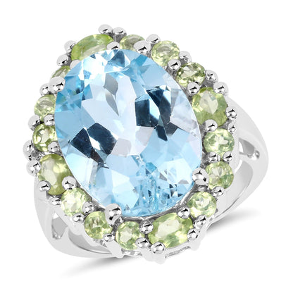 12.77 Carat Genuine Blue Topaz and Peridot .925 Sterling Silver Ring by Bids.com