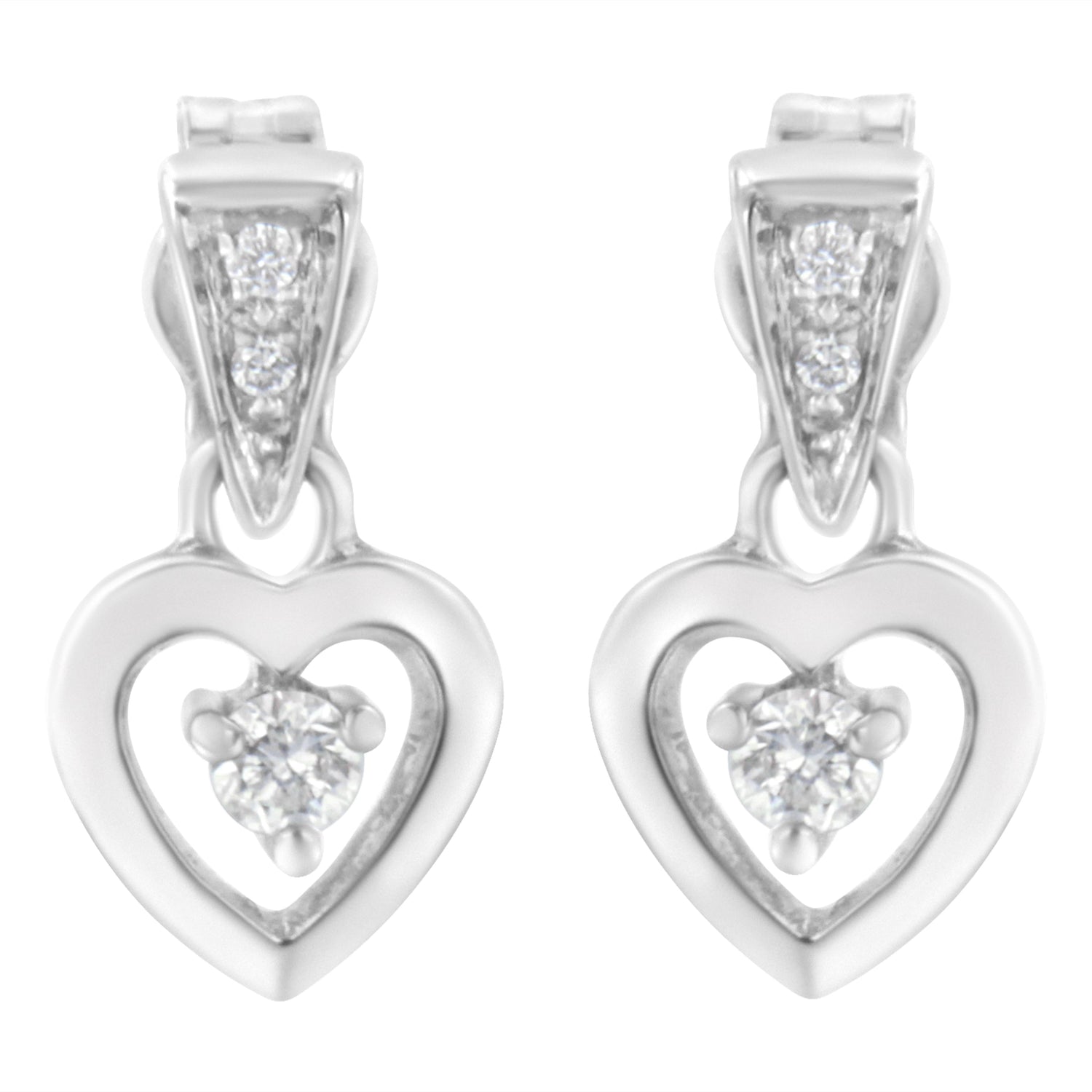14K White Gold 1/6 Cttw Diamond Dangle Heart Stud Earrings (H-I, SI2-I1)  DestGlow