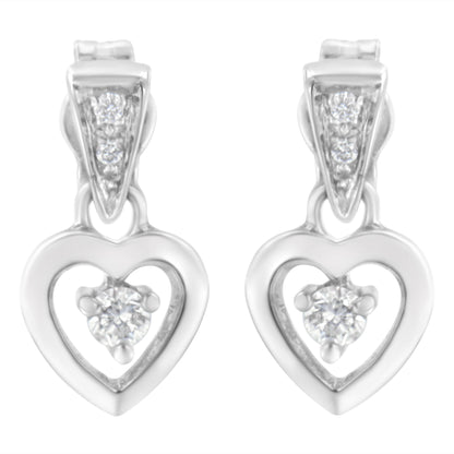 14K White Gold 1/6 Cttw Diamond Dangle Heart Stud Earrings (H-I, SI2-I1)  DestGlow