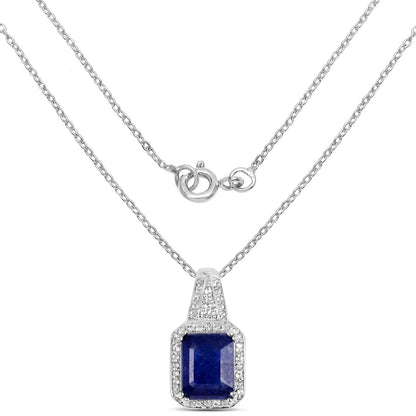 4.72 Carat Glass Filled Sapphire and White Topaz .925 Sterling Silver Pendant  DestGlow