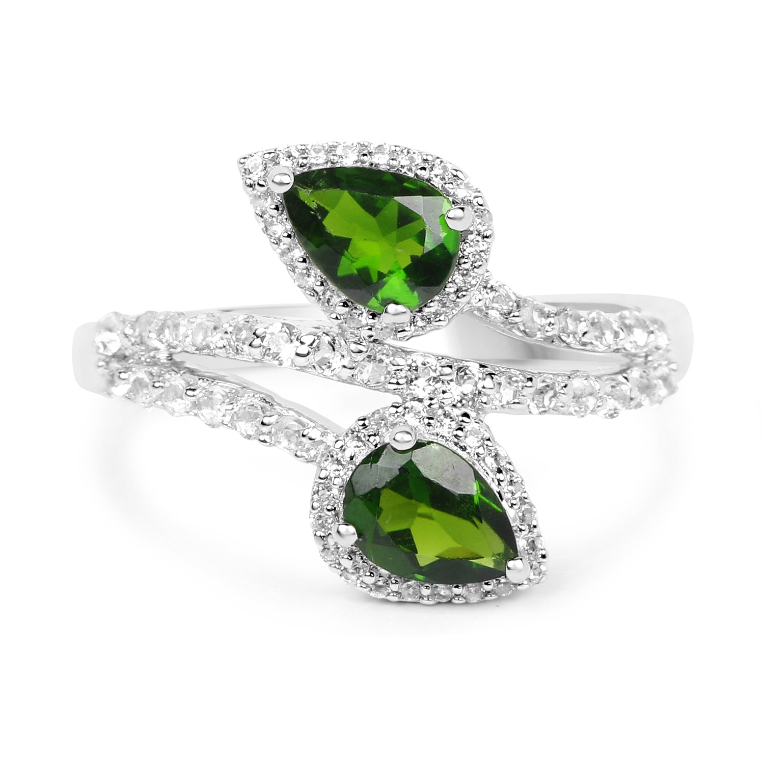 2.24 Carat Genuine Chrome Diopside and White Topaz .925 Sterling Silver Ring  DestGlow