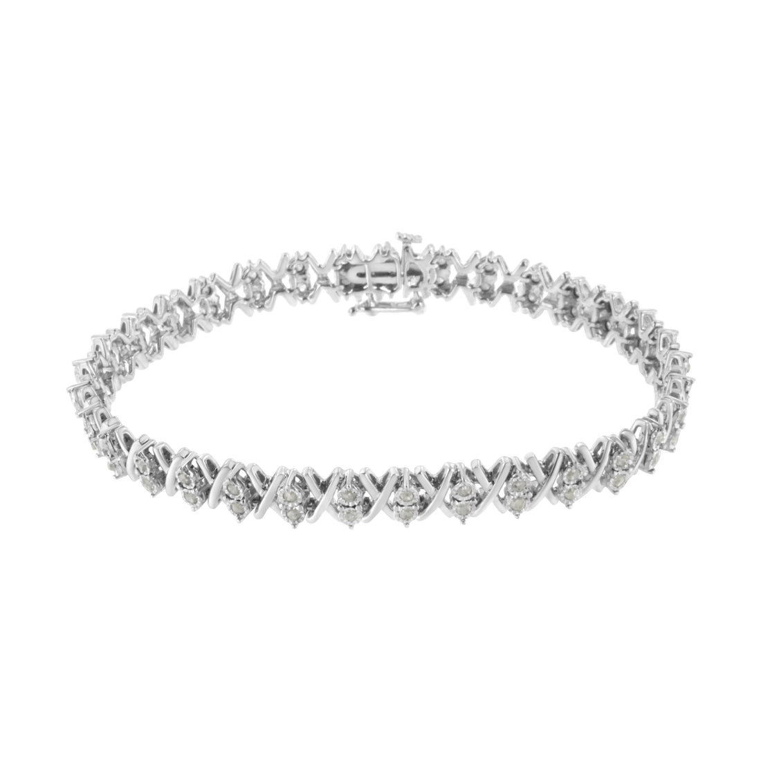 .925 Sterling Silver 1.0 Cttw Diamond Miracle-Set X-Link 7" Tennis Bracelet (I-J Color, I3 Clarity) by Bids.com