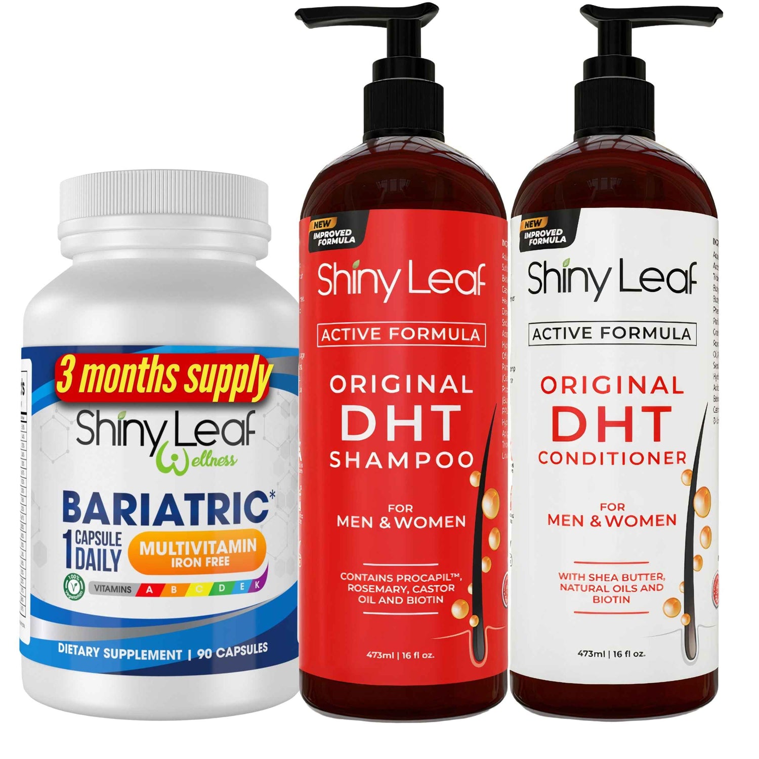 Bariatric Multivitamin Iron Free With DHT Original Shampoo and Conditioner Hair Care Bundle