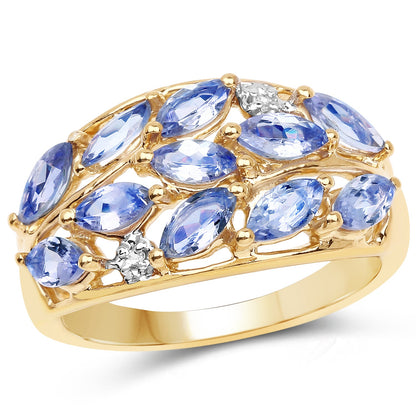 14K Yellow Gold Plated 1.56 Carat Genuine Tanzanite and White Topaz .925 Sterling Silver Ring by Bids.com