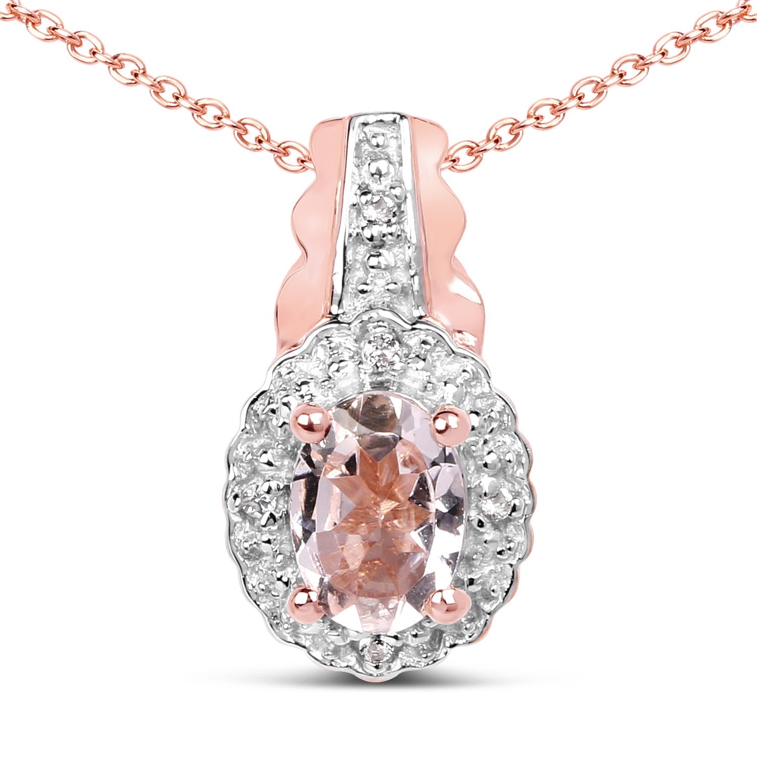 14K Rose Gold Plated 0.73 Carat Genuine Morganite &amp; White Topaz .925 Sterling Silver Pendant  DestGlow