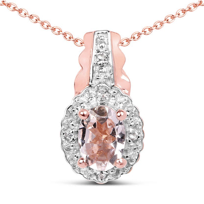 14K Rose Gold Plated 0.73 Carat Genuine Morganite &amp; White Topaz .925 Sterling Silver Pendant  DestGlow