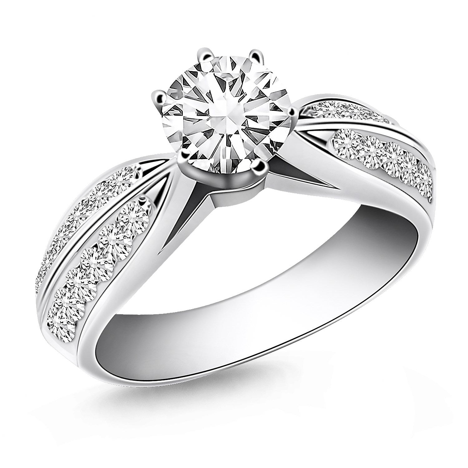 14k White Gold Cathedral Double Row Pave Diamond Engagement Ring by Bids.com