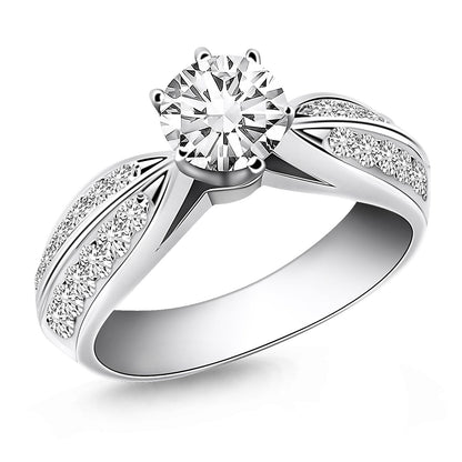 14k White Gold Cathedral Double Row Pave Diamond Engagement Ring by Bids.com