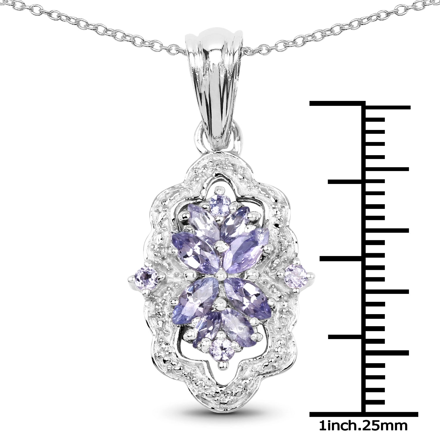 1.03 Carat Genuine Tanzanite &amp; White Topaz .925 Sterling Silver Pendant  DestGlow
