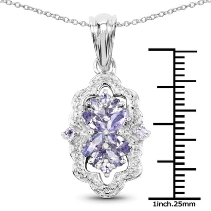 1.03 Carat Genuine Tanzanite &amp; White Topaz .925 Sterling Silver Pendant  DestGlow