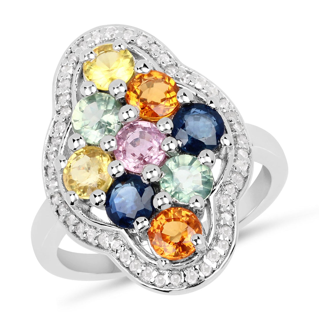2.63 Carat Genuine Multi Sapphire .925 Sterling Silver Ring by Bids.com