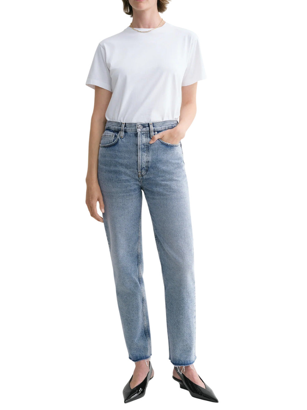 Toteme Women Distressed Blue Classic Cut Denim by Luosophy