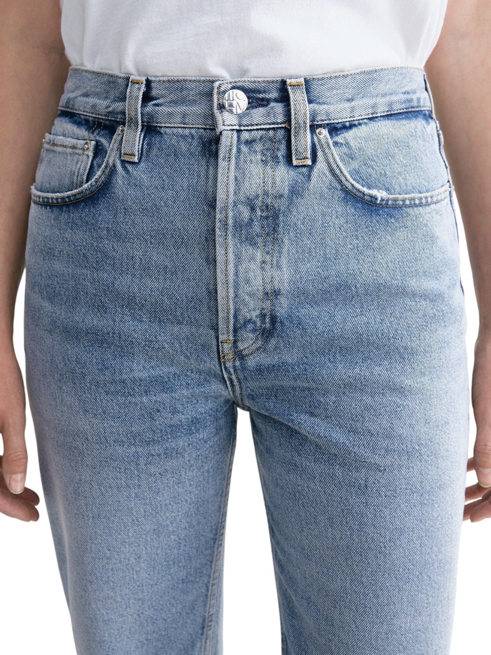 Toteme Women Distressed Blue Classic Cut Denim by Luosophy