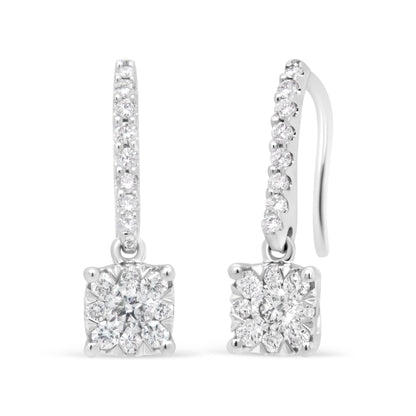 14K White 1/2 Cttw Round Diamond Halo Dangle Hook Earring - (H-I Color, SI2-I1 Clarity) by Bids.com