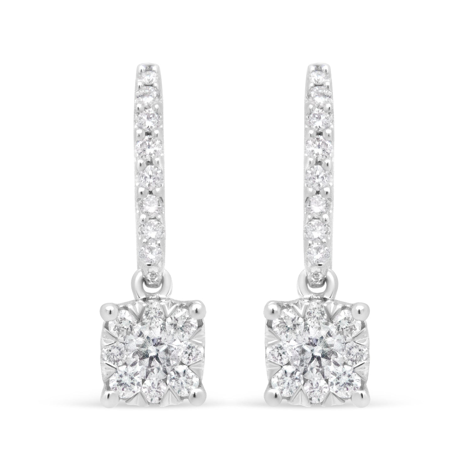 14K White 1/2 Cttw Round Diamond Halo Dangle Hook Earring - (H-I Color, SI2-I1 Clarity) by Bids.com