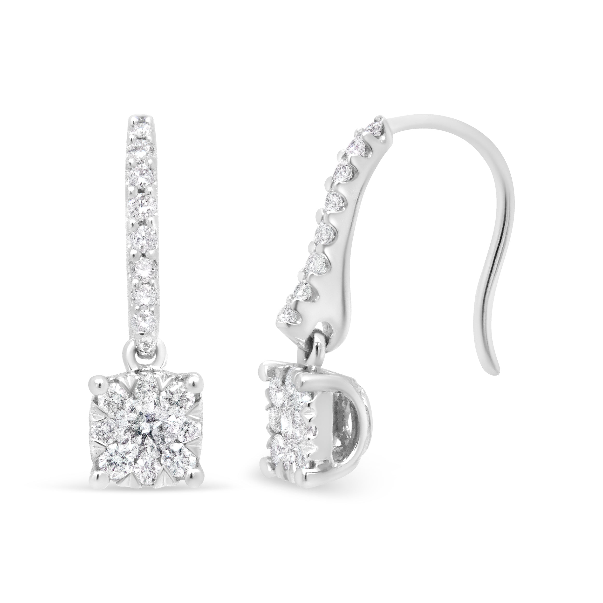 14K White 1/2 Cttw Round Diamond Halo Dangle Hook Earring - (H-I Color, SI2-I1 Clarity) by Bids.com
