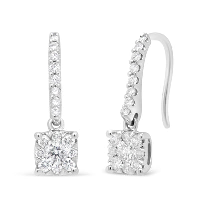 14K White 1/2 Cttw Round Diamond Halo Dangle Hook Earring - (H-I Color, SI2-I1 Clarity) by Bids.com