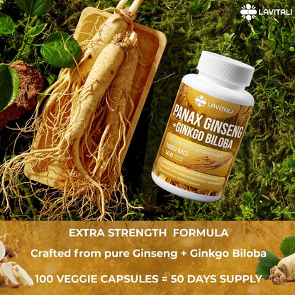 Ginseng &amp; Ginkgo Biloba Veggie Capsules, Non-GMO, Vegan, Gluten Free, Dairy Free