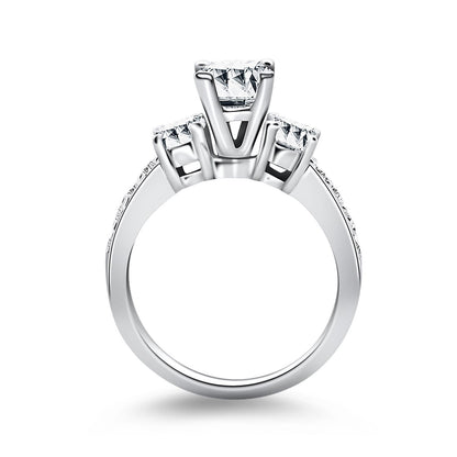 14k White Gold Three Stone Engagement Ring with Diamond Band by Bids.com